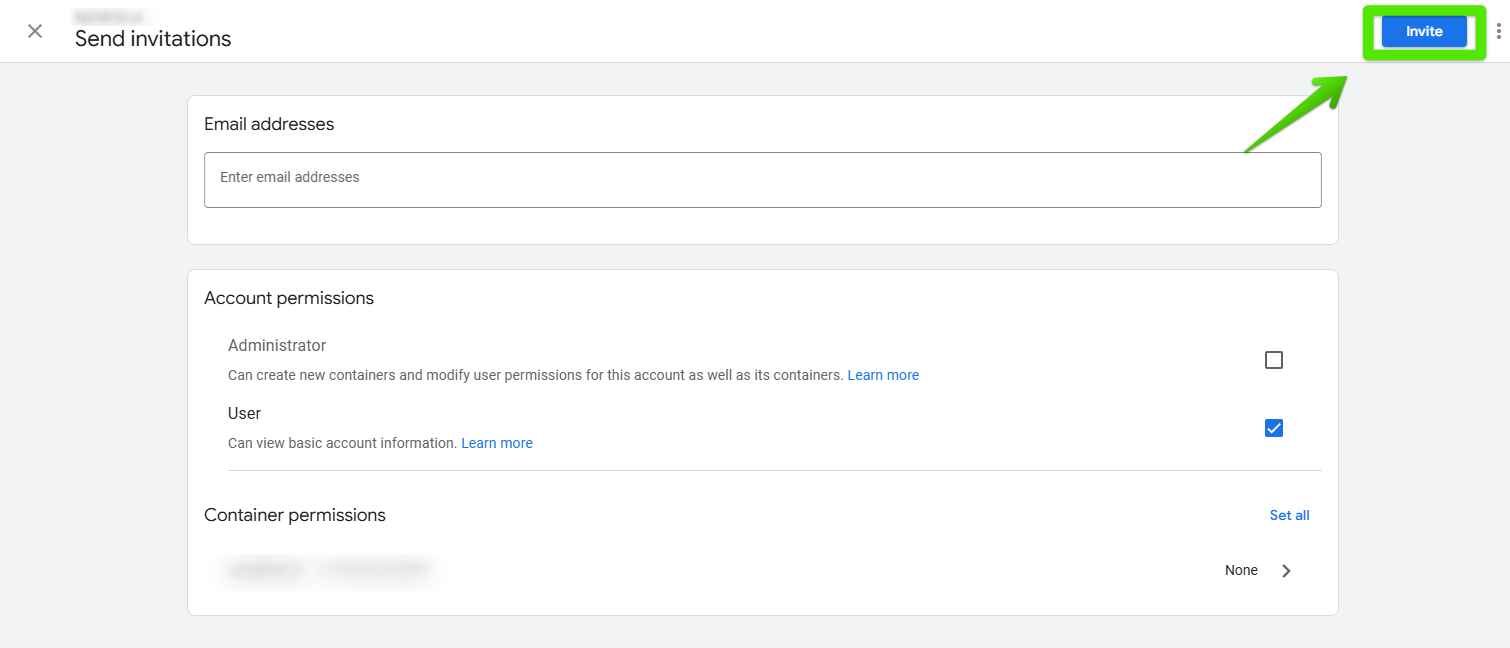 Inviting users in Google Tag Manager