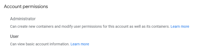 Account Access Levels in Google Tag Manager