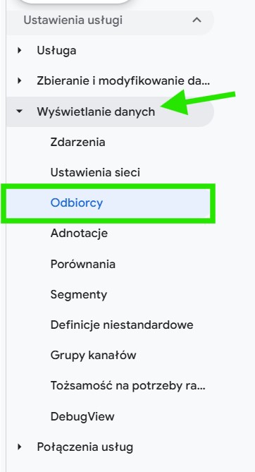 Ustawienia Google Analytics 4 - Odbiorcy