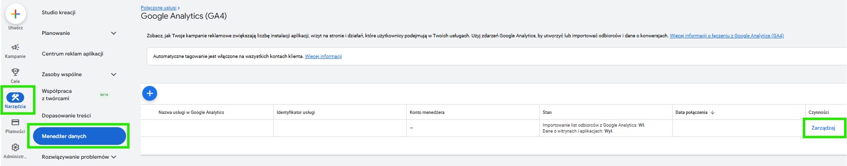 Menedżer danych Google Ads 