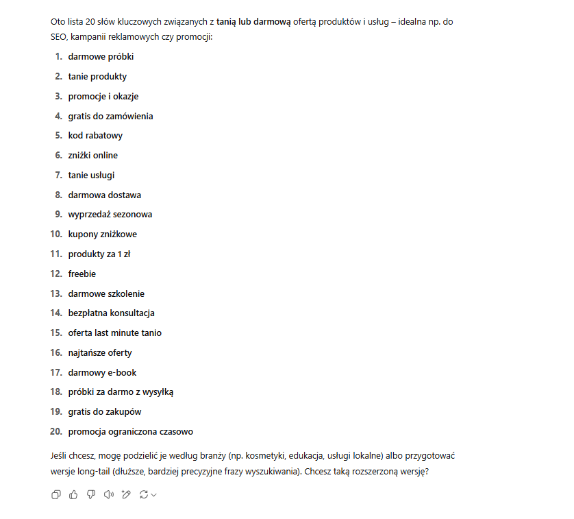 Jak za pomocą ChataGPT generować listę wykluczających słów kluczowych (dla Google Ads)