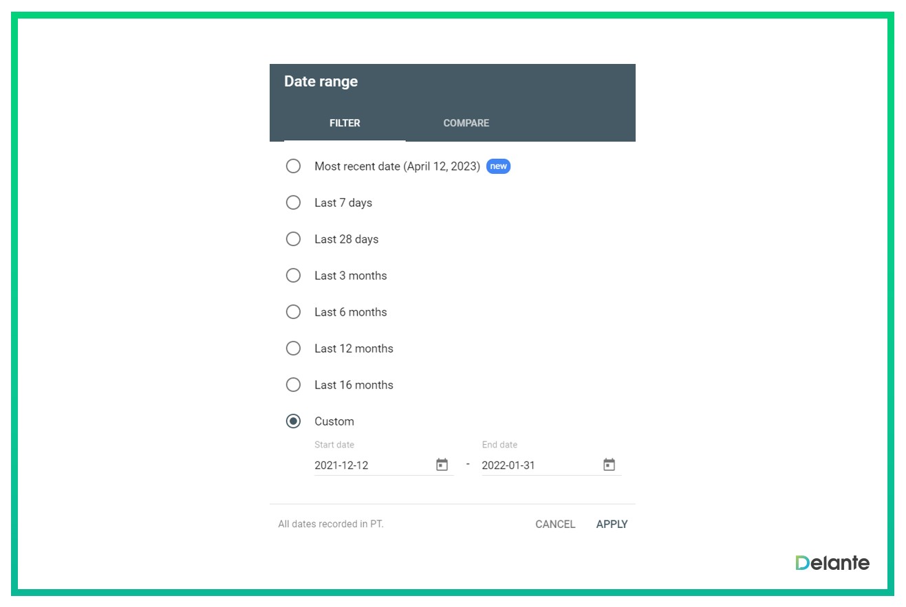 choosing date range in gsc