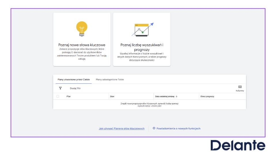 Planer słów kluczowych Google Ads.