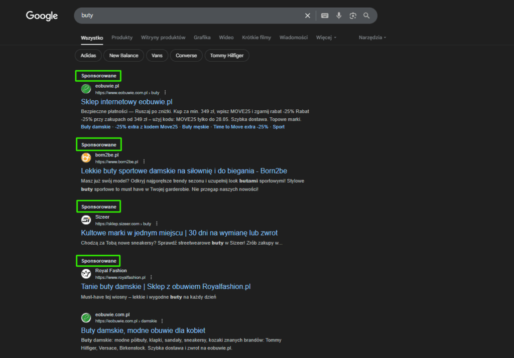 reklamy tekstowe w sieci wyszukiwania