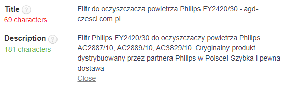 meta dane filtr do oczyszczania