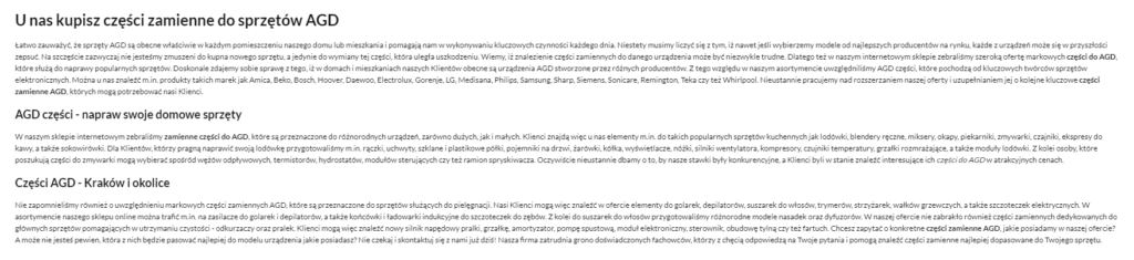 Opis na stronie głównej AGD Części
