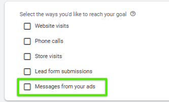 Messages from your ads goal in Google Ads