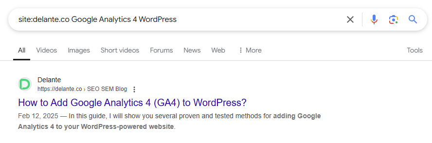 Using the 'site:' operator to find out whether backlinks were indexed.