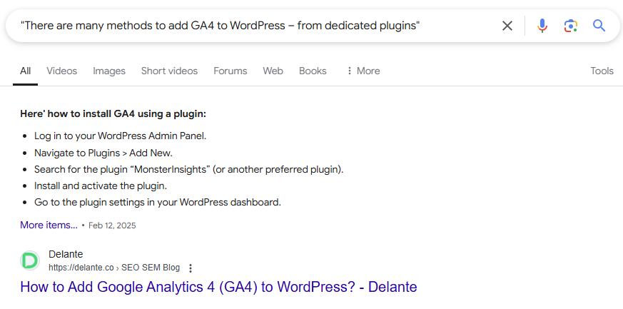 Finding out if a link was indexed using a citation from the linking content