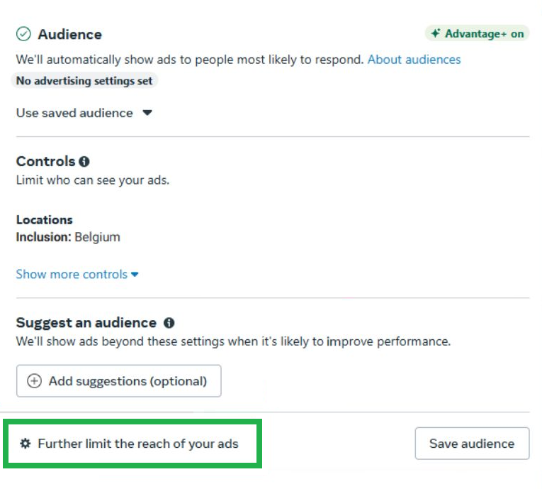 Manual audience settings in Meta Ads