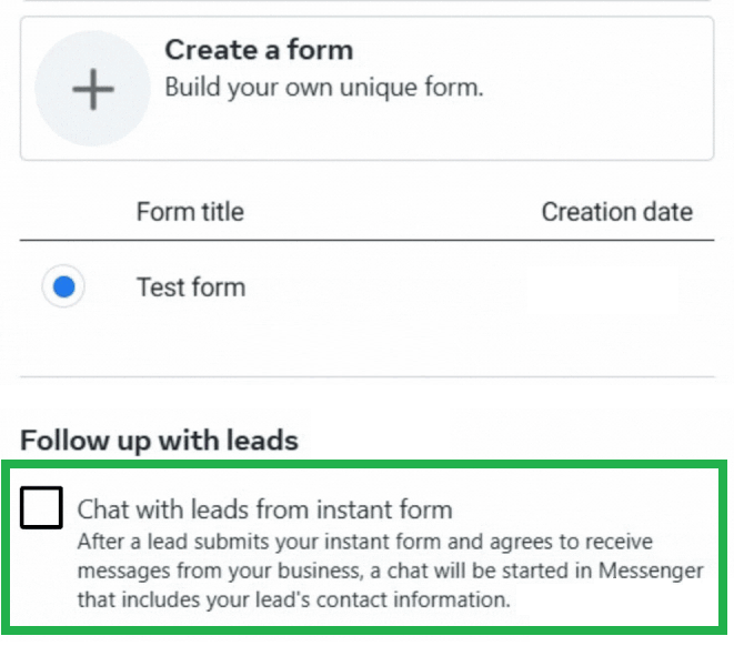 New lead ad feature in Meta Ads