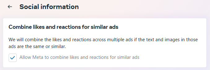 Social Information Tab in Meta Ad Settings