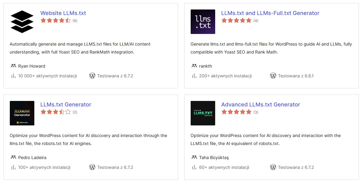 Wtyczki do WordPress, które generują plik llms.txt