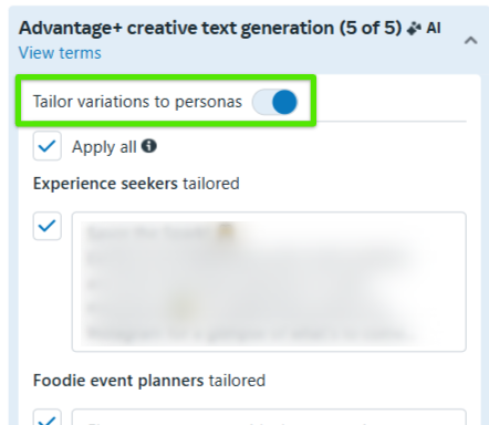 Adding Text Personalization Based on Personas in Meta Ads