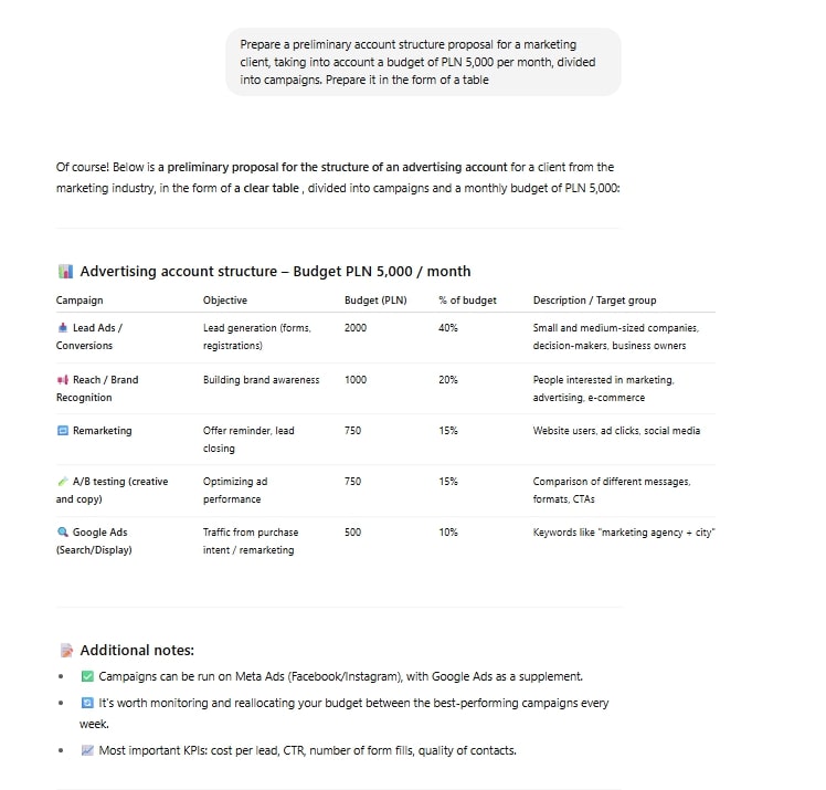 Creating an initial account structure proposal with AI tools like ChatGPT