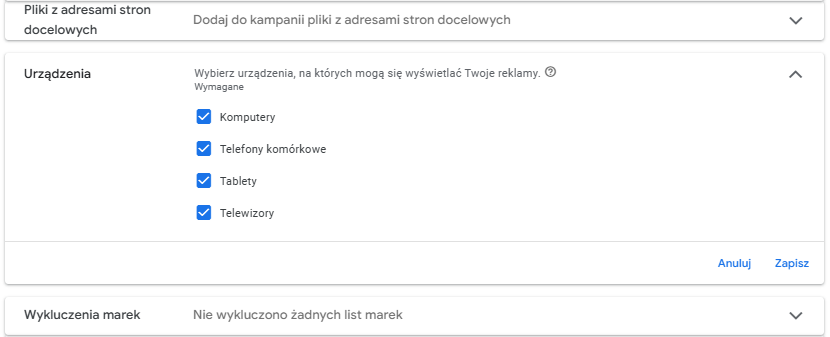 Kontrola urządzeń na poziomie kampanii Performance Max