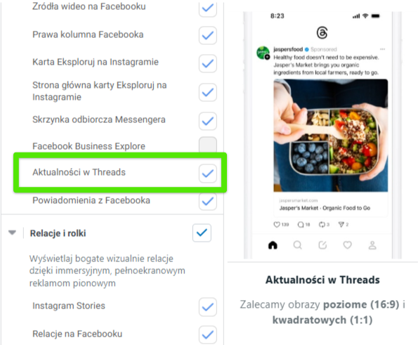 Nowa lokalizacja reklamowa w Meta Ads — Aktualności Threads