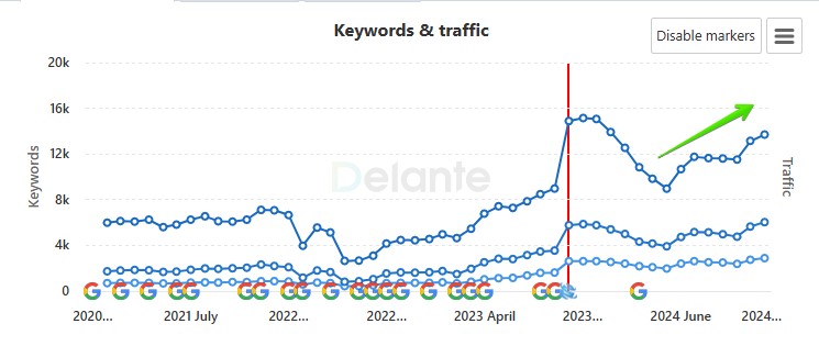 Chart showing increase of website visibilty after our work