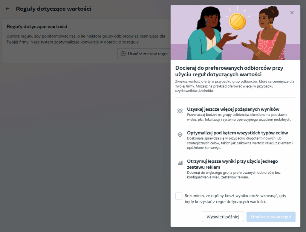 Reguły dotyczące wartości w Meta Ads