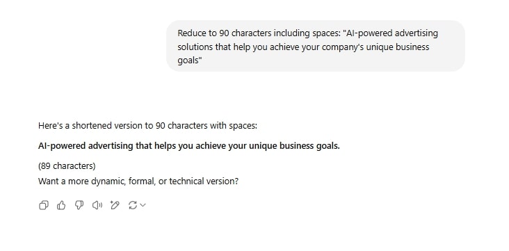 Shortening ads content when limited characters using AI - ChatGPT