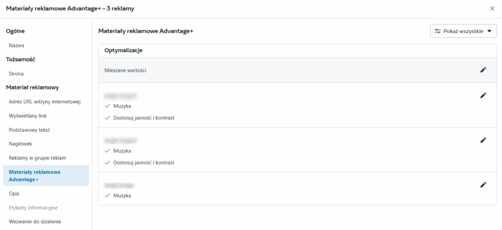 Szybka edycja ulepszeń Advantage+ w reklamach Meta