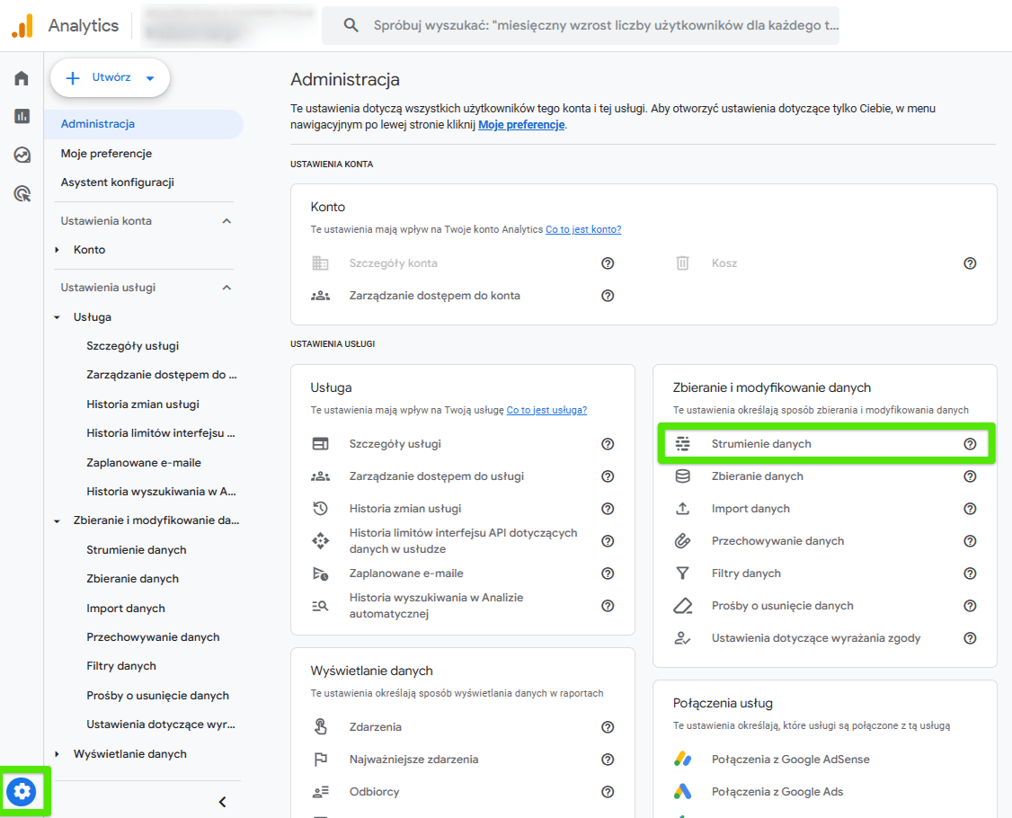 strumienie danych w GA4