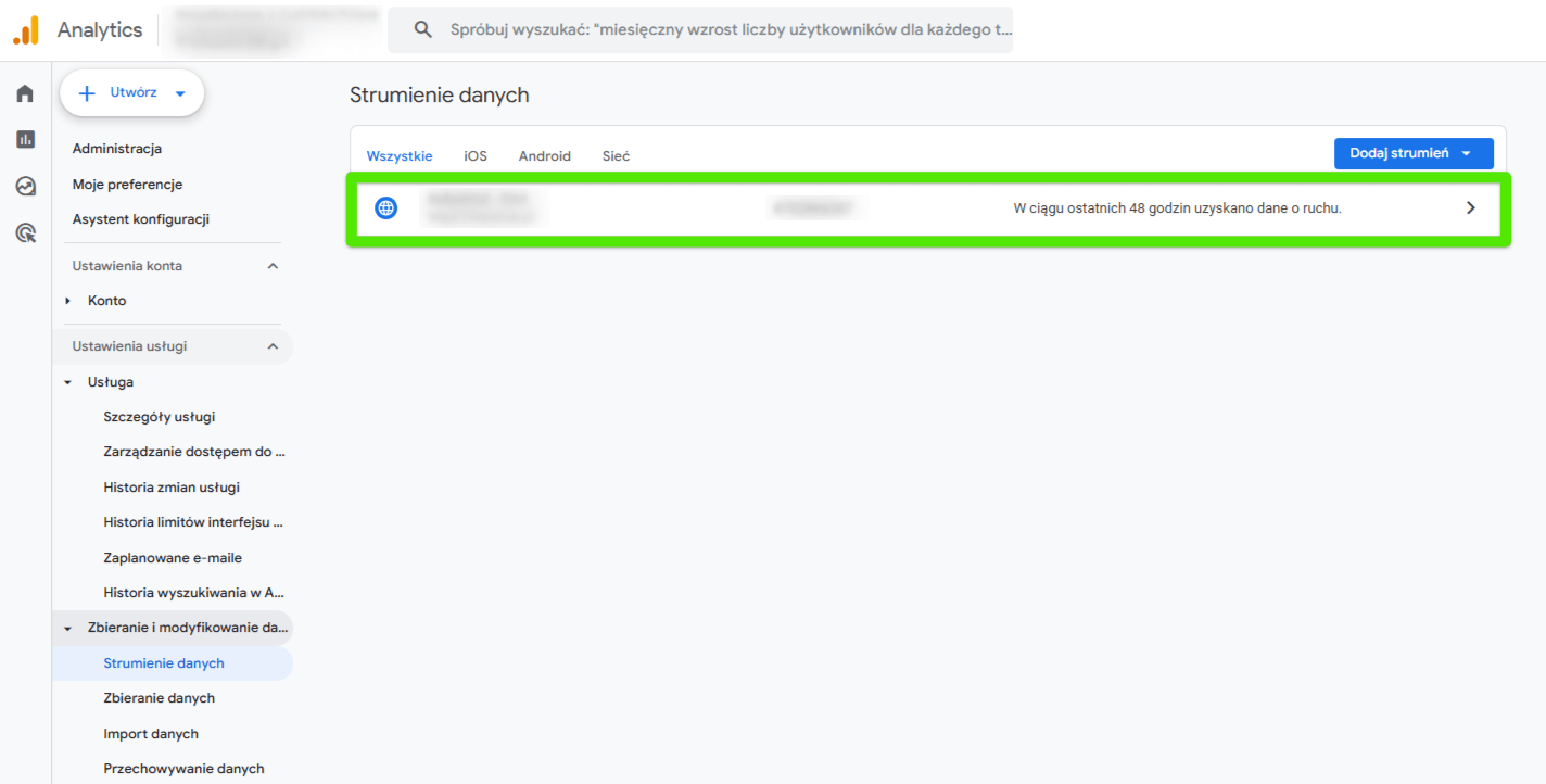 wybór strumienia w GA4