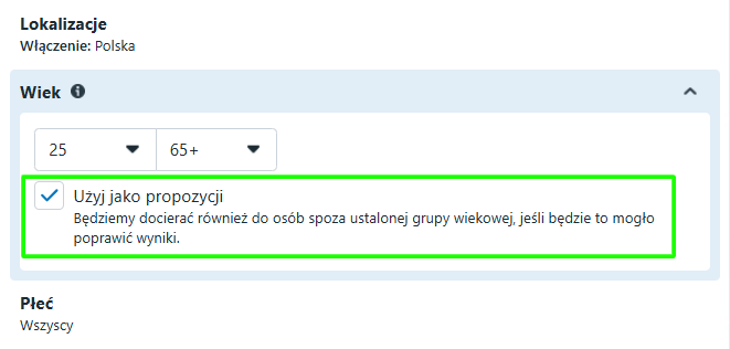 checkboxy Użyj jako propozycji
