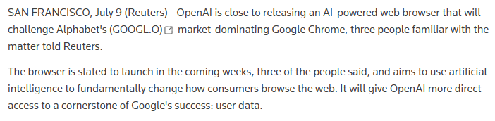 OpenAI plans to create a browser competitive to Google Chrome
