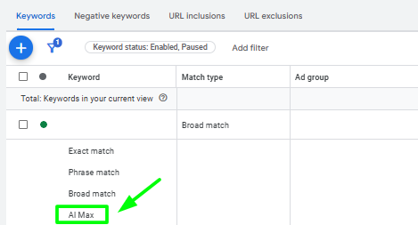 New keyword match type in AI Max search campaigns 
