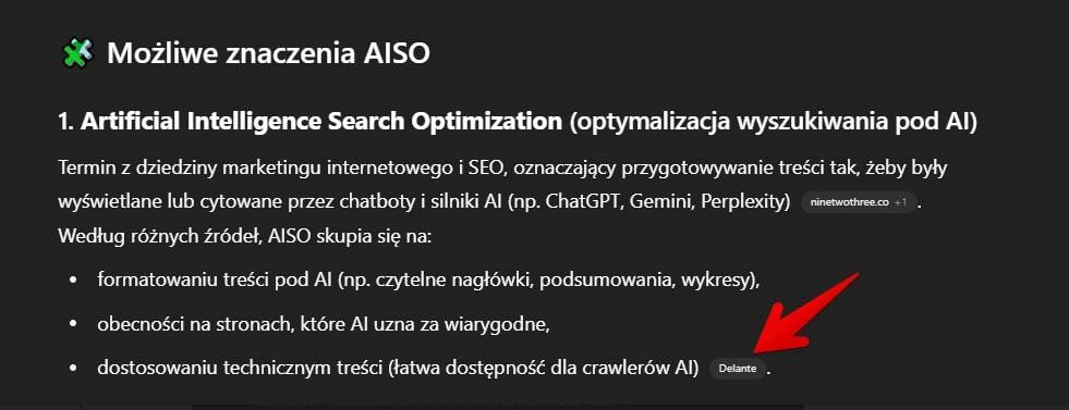 odpowiedź ChatGPT na zapytanie "co to jest AISO"