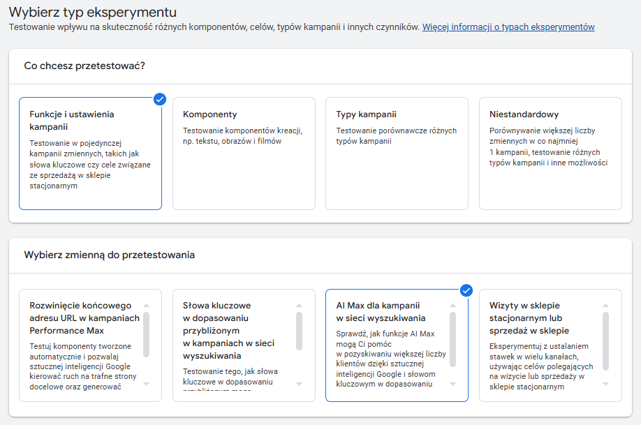 Eksperyment AI Max w Google Ads