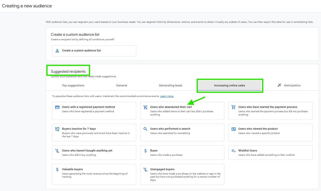 Google Analytics 4 Creating a New Audience