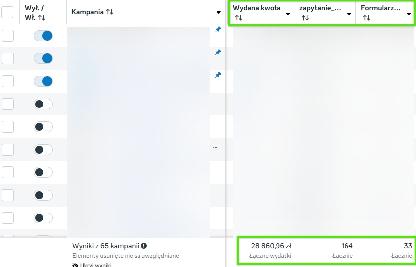 wyniki kampanii meta ads
