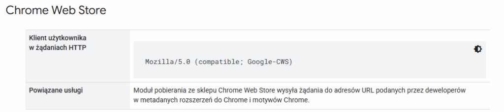 Wpis w dokumentacji Google-CWS