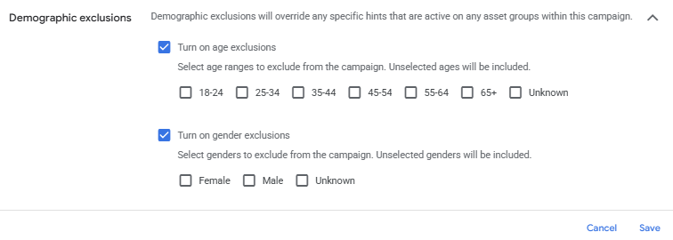 Age and Gender Exclusions in Performance Max Campaigns