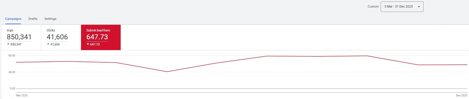 Google Ads Results from March to December 2025
