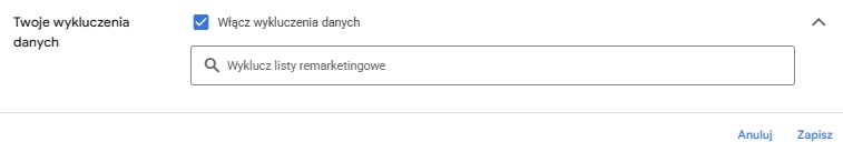 wykluczenie list remarketingowych PMax