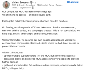 linkedin post about mcc hijacks
