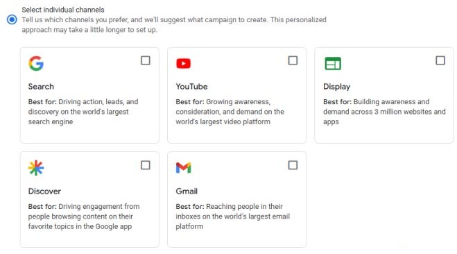 select of channels in google ads