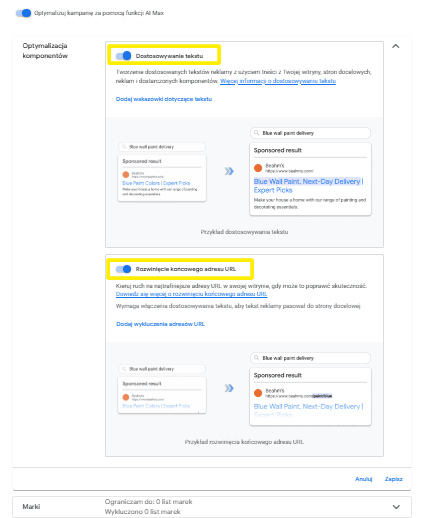 Panel Google Ads ze zmianami AI Max.