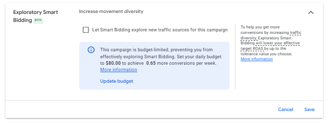 Google Ads panel, new functions.