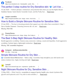 Search results, skincare routines on social media