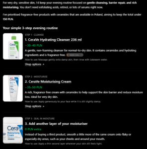 ChatGPT answer, 3-step evening skincare routine