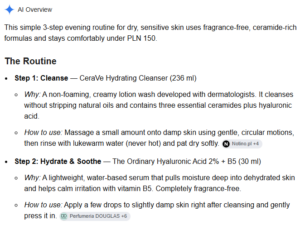 Google AI Overviews answer to a query about a 3-step evening routine