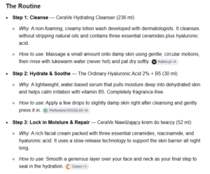 Google AI Overview answer, 3-step evening skincare routine